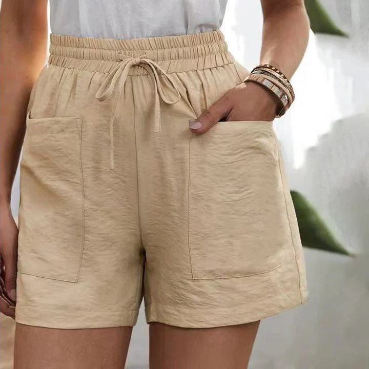 Shorts en lin pour femmes à taille haute avec cordon de serrage – légers pour l'été