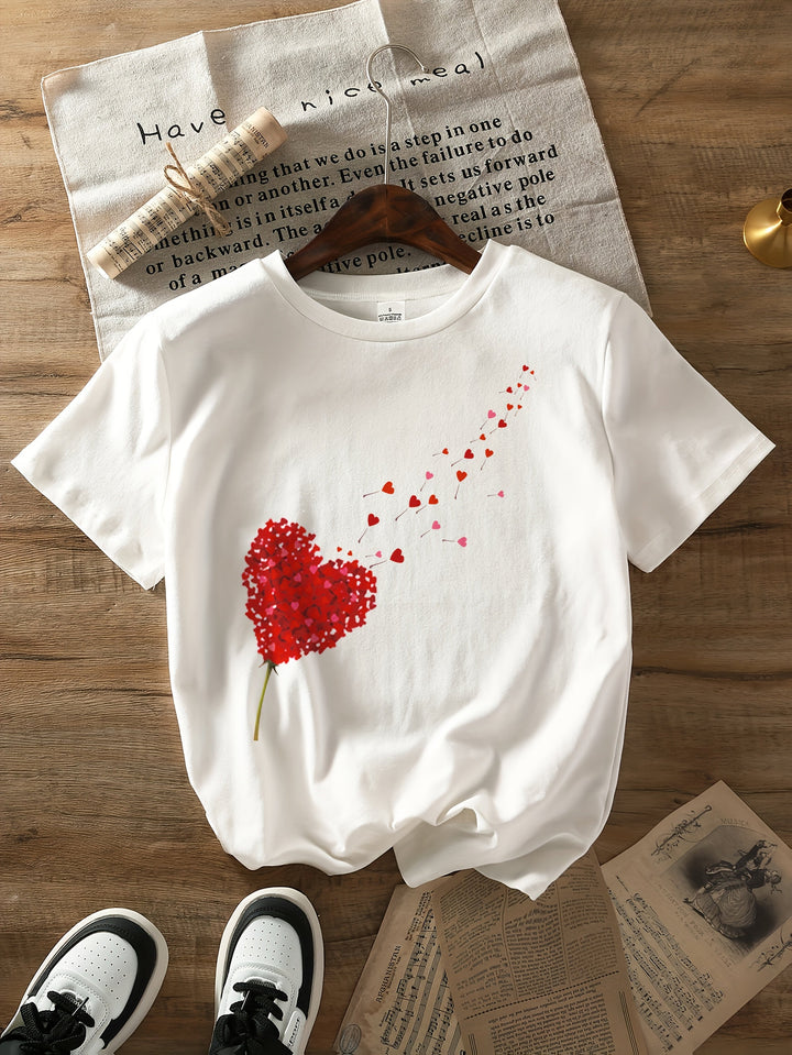 Women's cotton T-shirt with heart print – loose fit