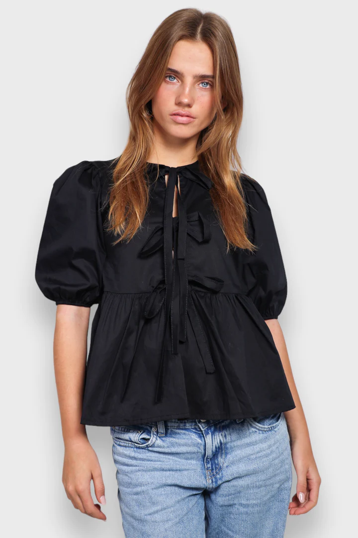 Women's blouse with puff sleeves – leopard print – V-neck – loose fit