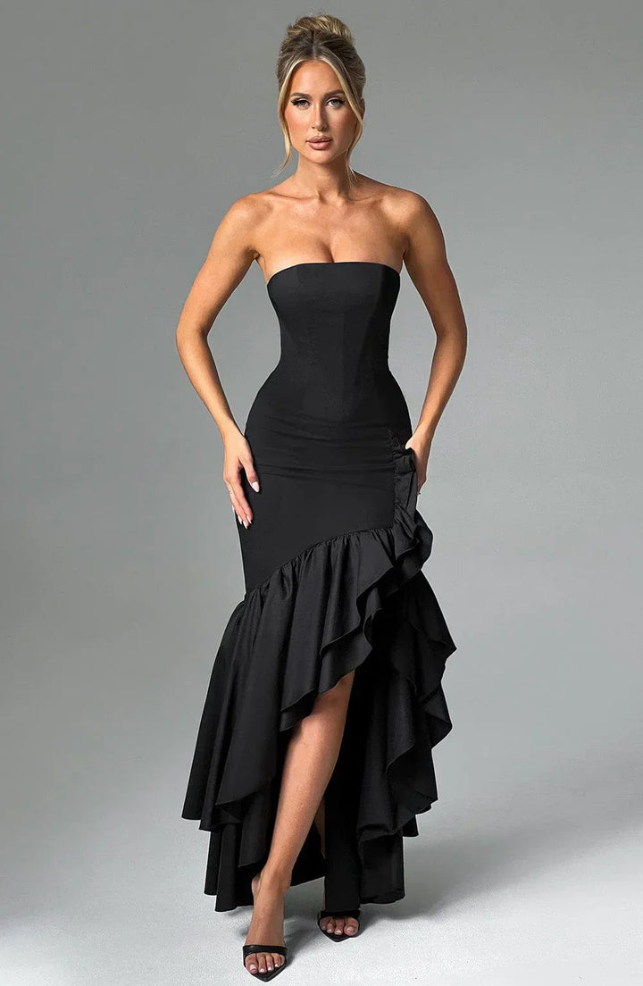 Elegant sleeveless maxi dress with lace-up detail & slit – evening dress