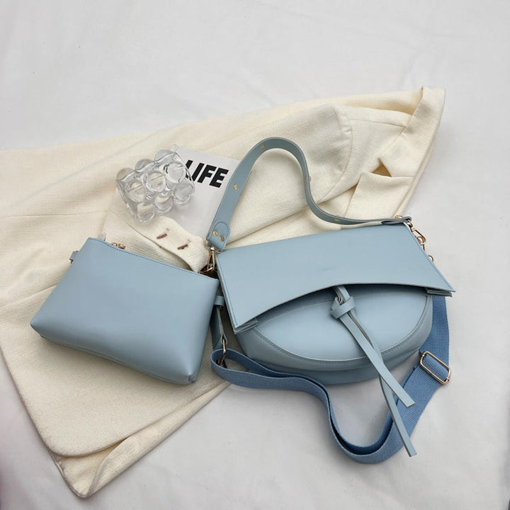 Vintage Damen Schultertasche – Vegan Leder mit Pouch & Canvas Gurt