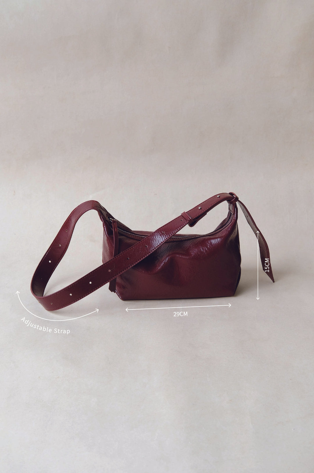 Sac à bandoulière rétro bordeaux en cuir vegan – Sac à main crossbody