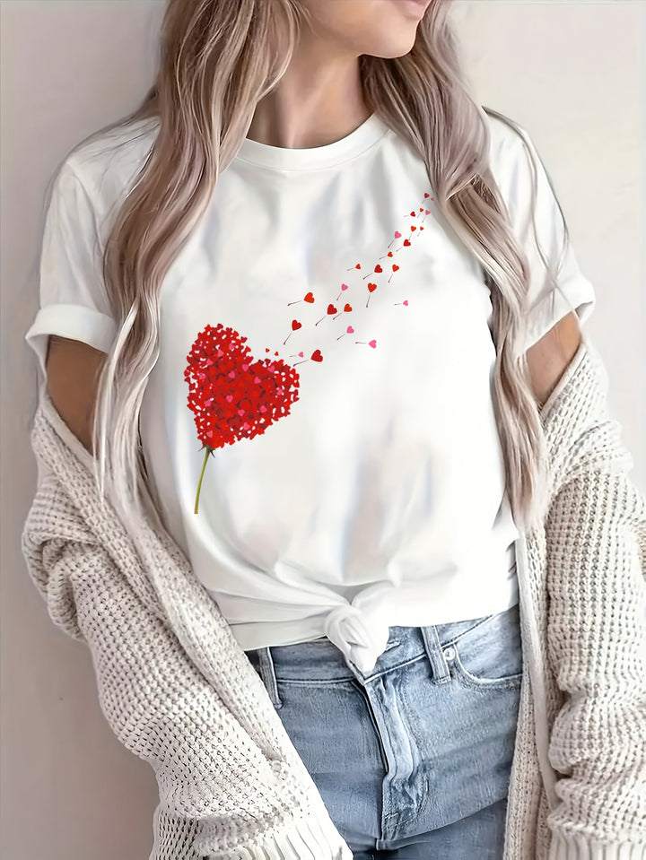 Women's cotton T-shirt with heart print – loose fit