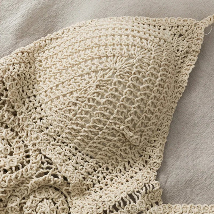 Beige women's bikini top woven without underwire – adjustable fit summer look