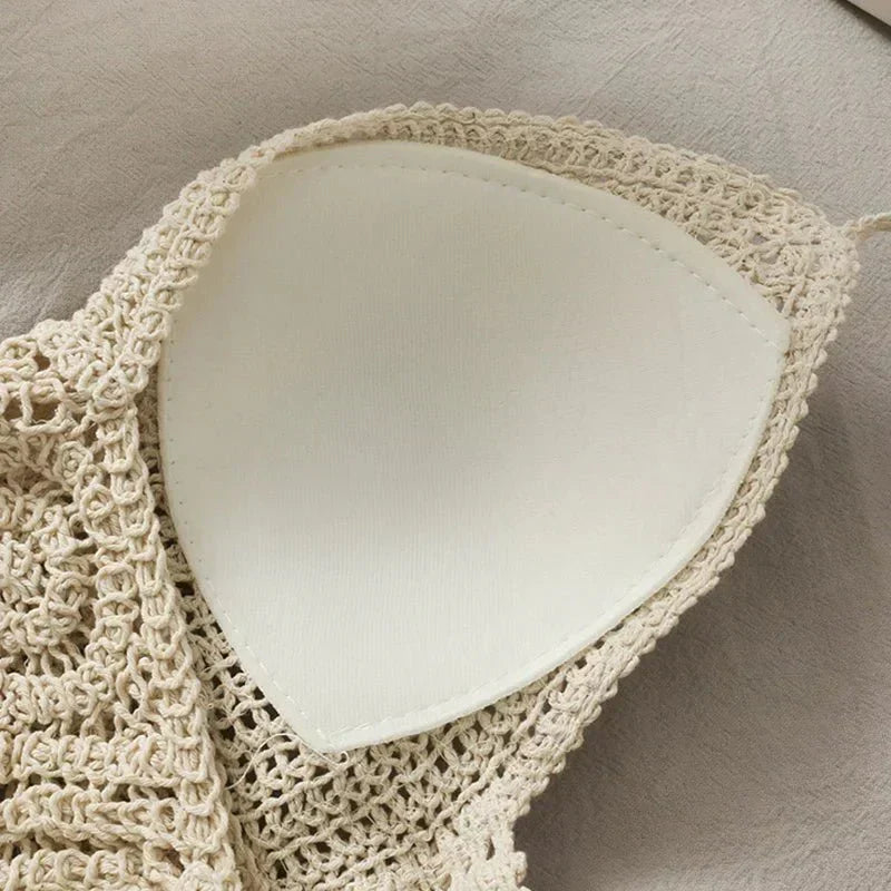 Beige women's bikini top woven without underwire – adjustable fit summer look