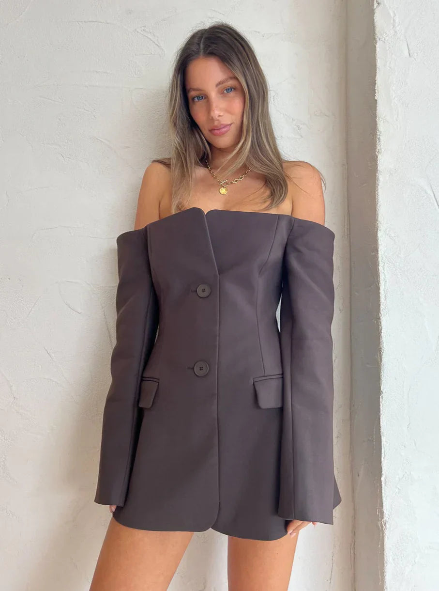 Blazer Dress Women – Teal Blue, Belt & Button Details
