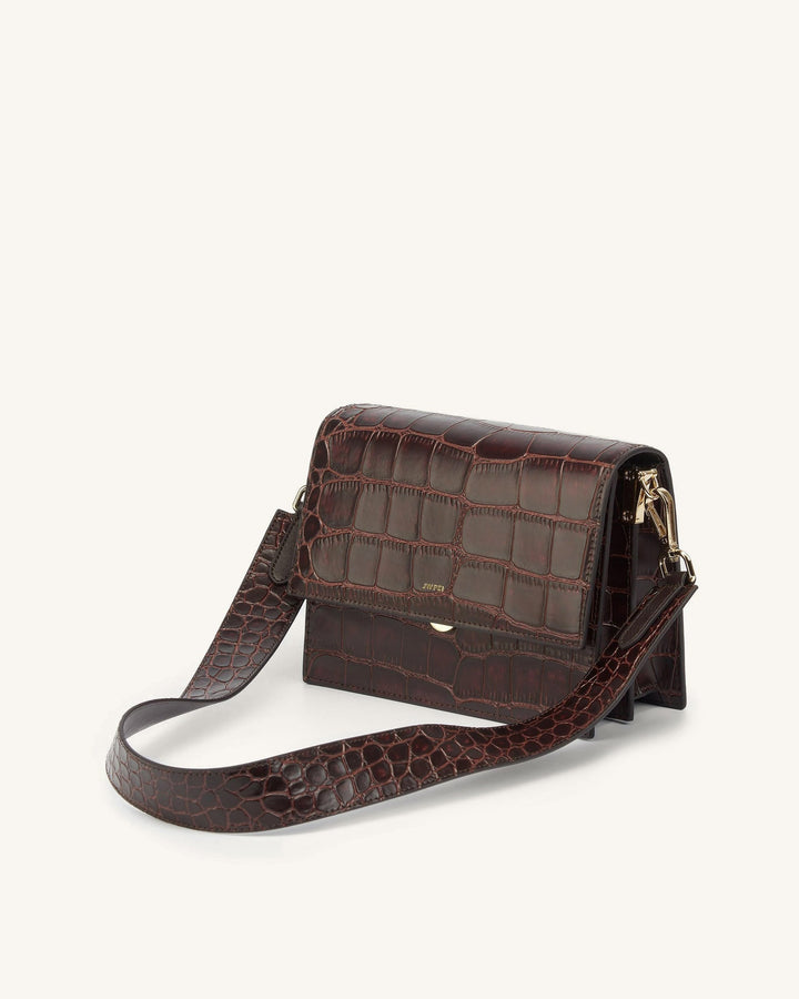 Mini Flap Crossbody - Brun Croco