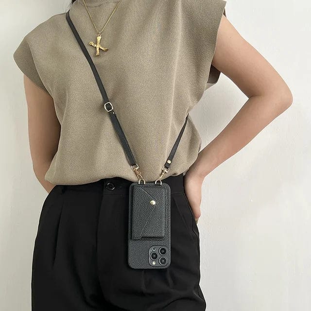 Handyhülle mit Kette Damen – Leder Crossbody Hülle mit Kartenfach Urban Chic