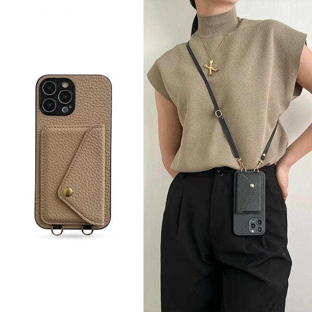 Handyhülle mit Kette Damen – Leder Crossbody Hülle mit Kartenfach Urban Chic