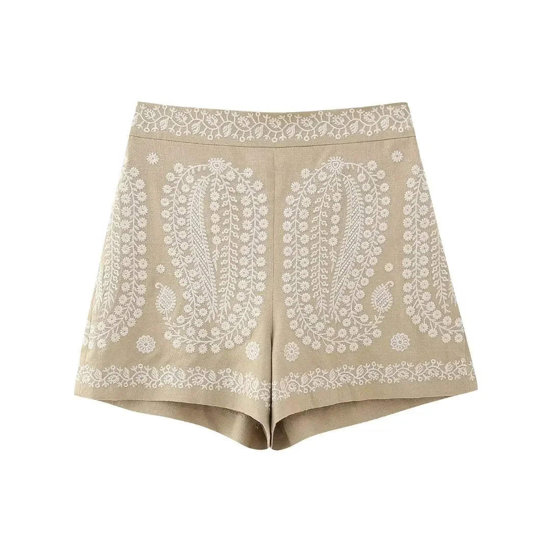 Shorts taille haute brodées en cuir vegan