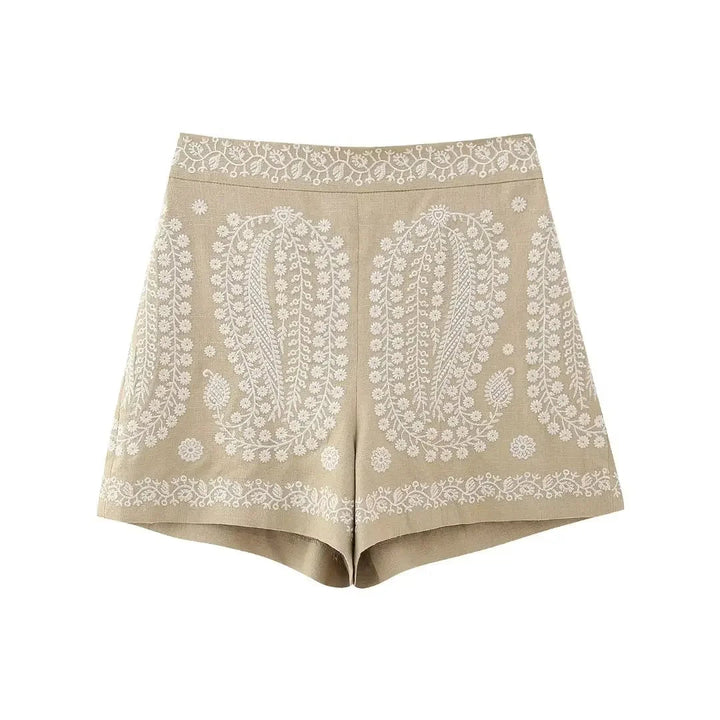 Shorts taille haute brodées en cuir vegan