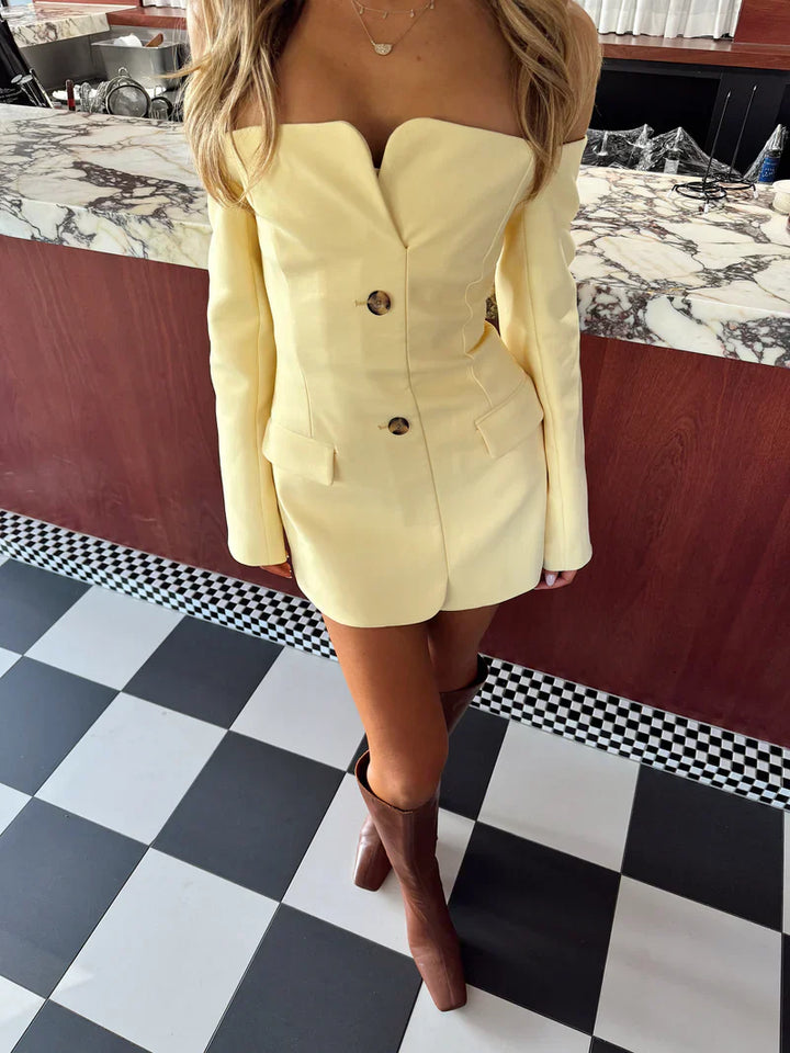 Blazer Dress Women – Teal Blue, Belt & Button Details