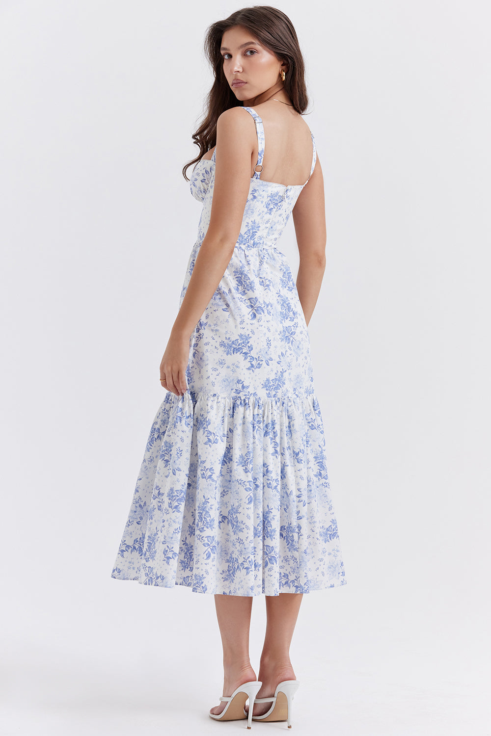 Women's midi dress made of viscose with floral pattern and V-neckline