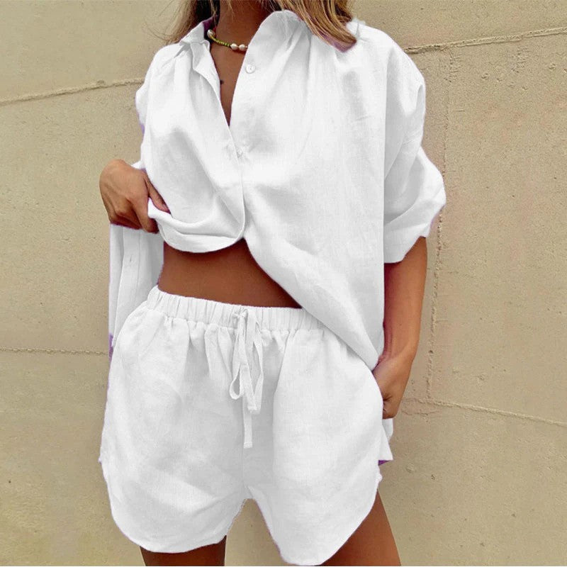 Lightweight Women's Summer Set: Blouse & Pants made of Linen Blend