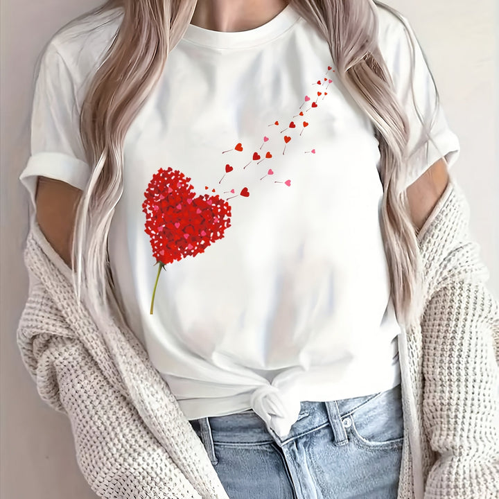 Women's cotton T-shirt with heart print – loose fit