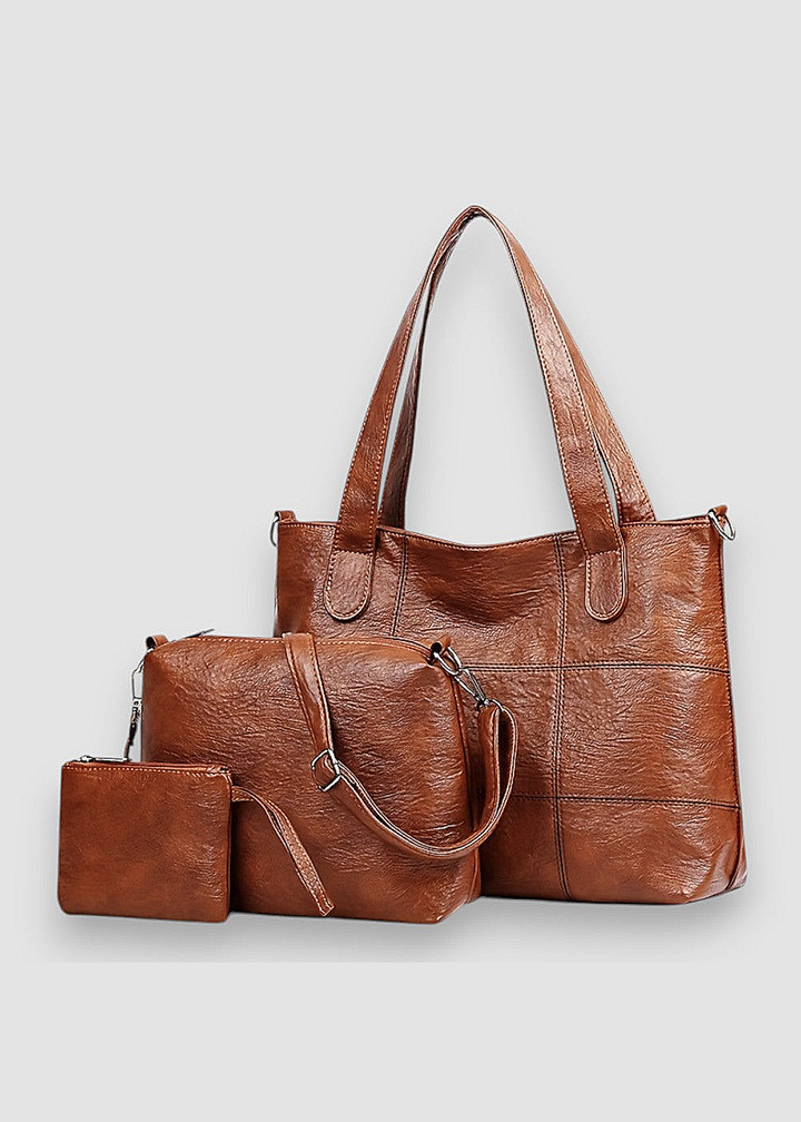3-Teiliges Damen Taschenset aus Veganem Leder – Stilvoll & Alltagstauglich