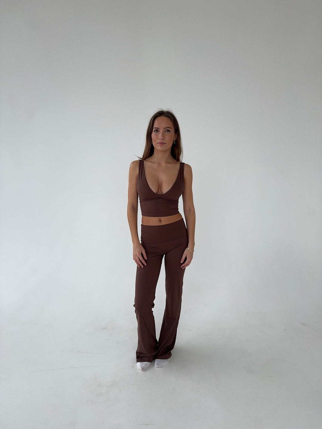 Flared Women's Leggings High Waist Brown - Stretch & Comfort
