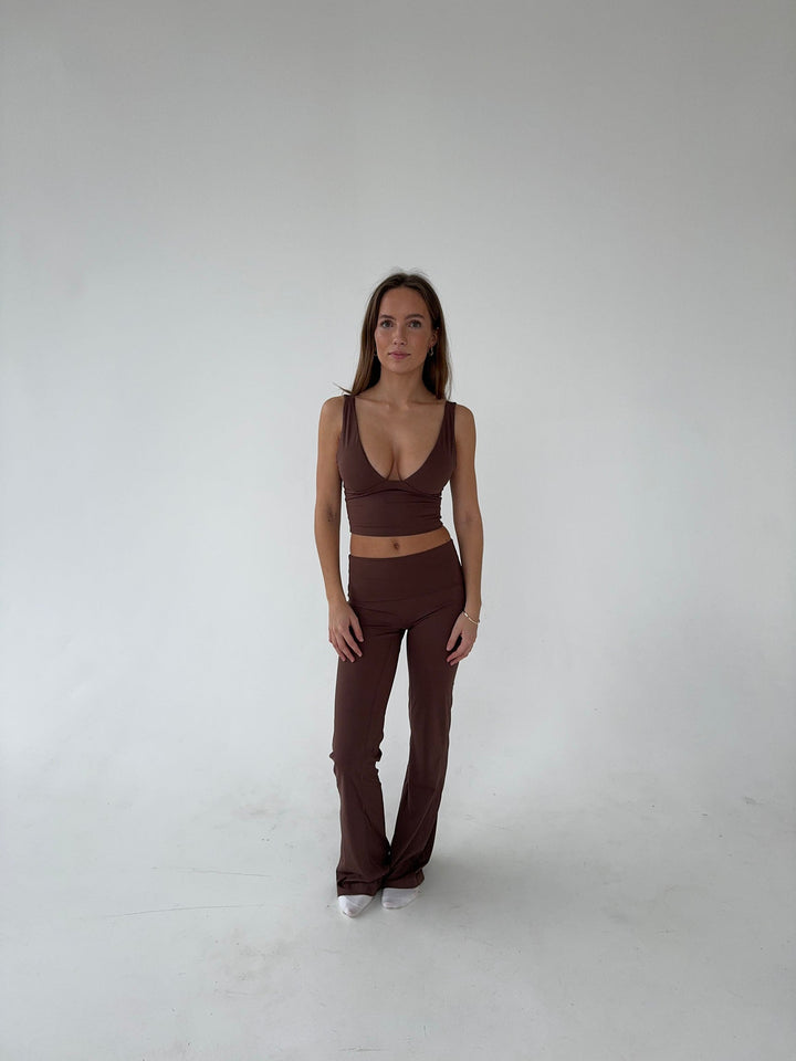 Flared Women's Leggings High Waist Brown - Stretch & Comfort