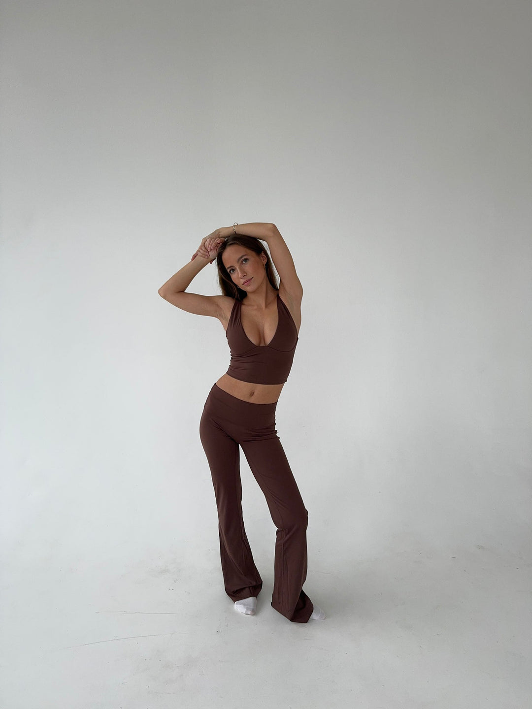 Flared Women's Leggings High Waist Brown - Stretch & Comfort