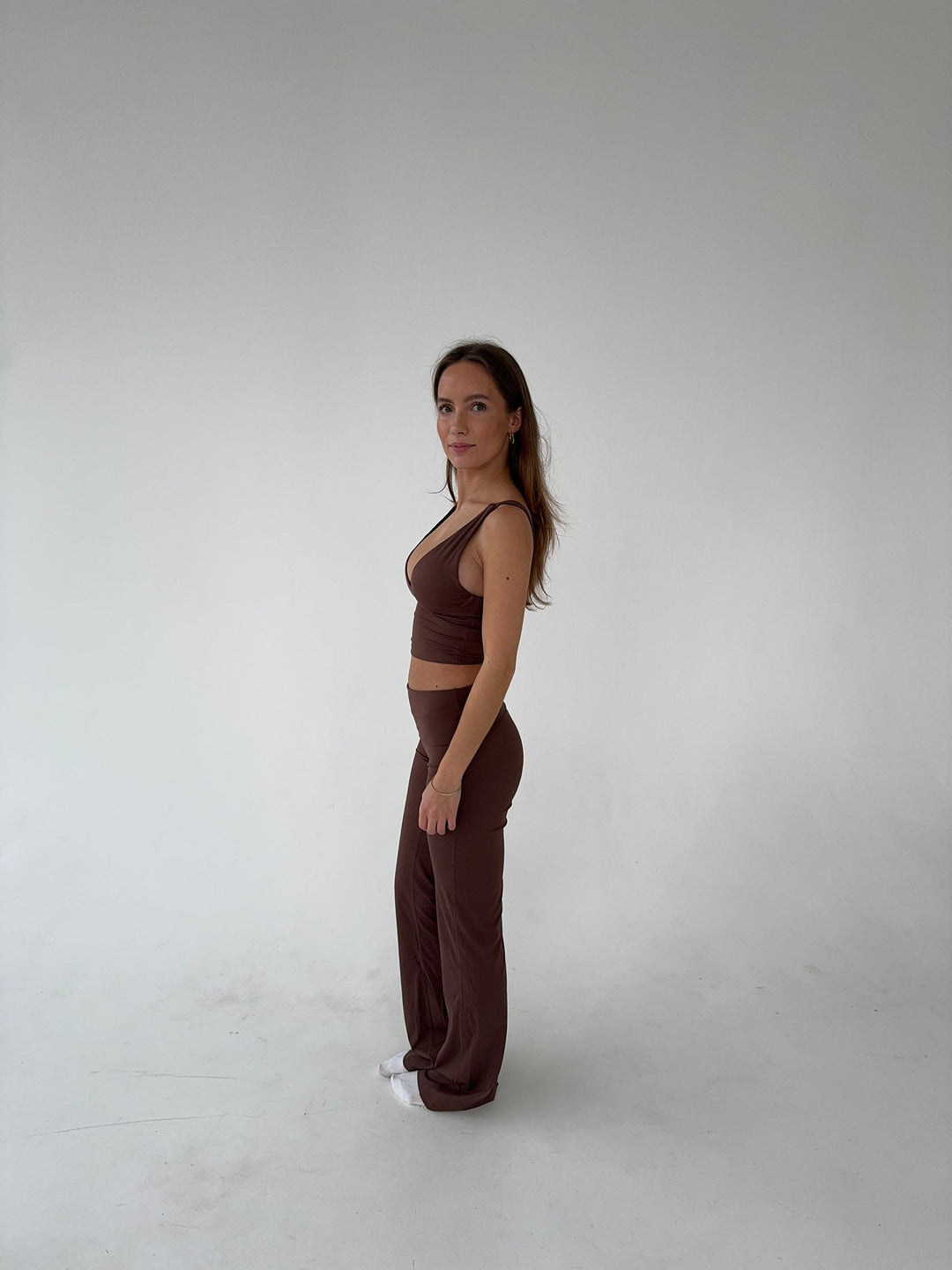 Flared Women's Leggings High Waist Brown - Stretch & Comfort