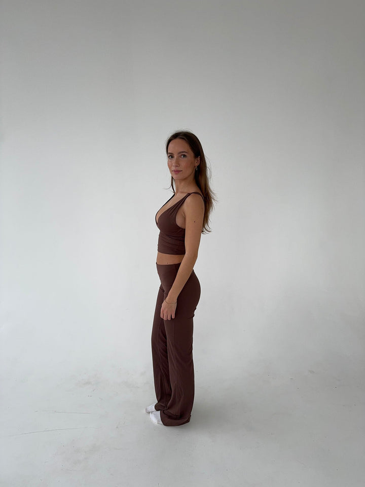 Flared Women's Leggings High Waist Brown - Stretch & Comfort