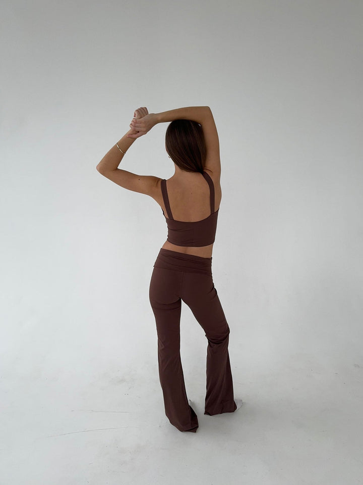 Flared Women's Leggings High Waist Brown - Stretch & Comfort
