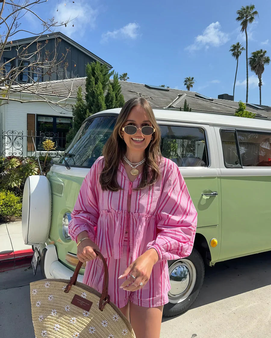 Women's Summer Two-Piece – Striped Blouse & Shorts – Casual Cut