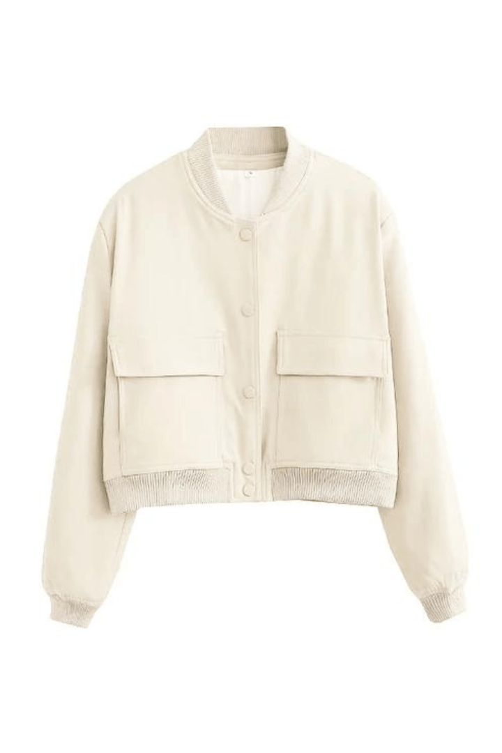 Kurze Damen Übergangsjacke – Collegejacke mit Knöpfen & Bündchen