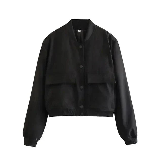 Kurze Damen Übergangsjacke – Collegejacke mit Knöpfen & Bündchen