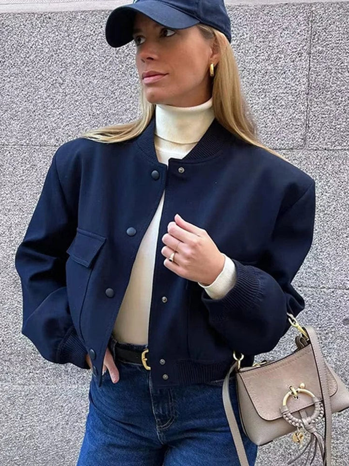 Kurze Damen Übergangsjacke – Collegejacke mit Knöpfen & Bündchen