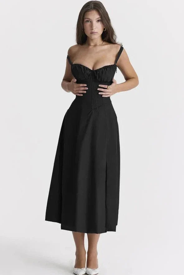 Elegant women's summer dress – A-line, midi, slit