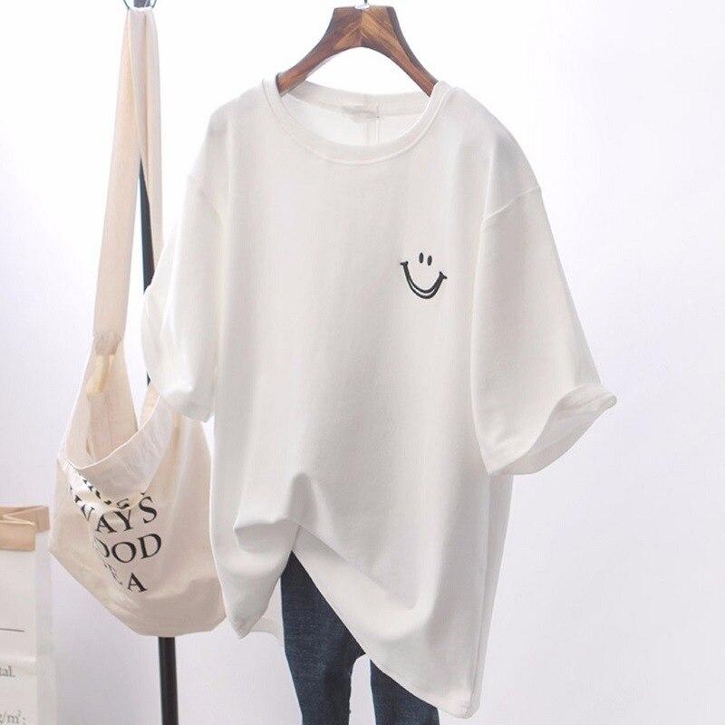 Women's Cotton Oversized T-Shirt with Smiley Print – Casual Summer Fashion Streetwear