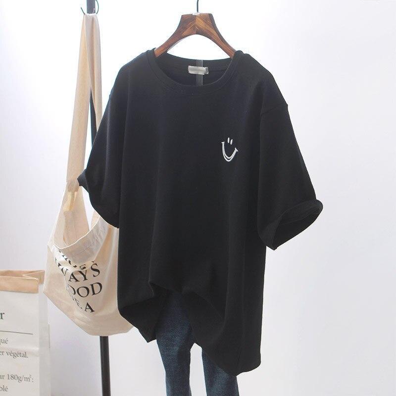 Women's Cotton Oversized T-Shirt with Smiley Print – Casual Summer Fashion Streetwear