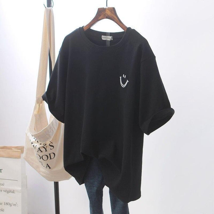 Women's Cotton Oversized T-Shirt with Smiley Print – Casual Summer Fashion Streetwear