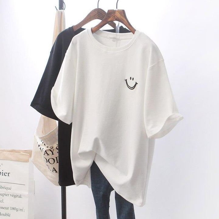 Women's Cotton Oversized T-Shirt with Smiley Print – Casual Summer Fashion Streetwear