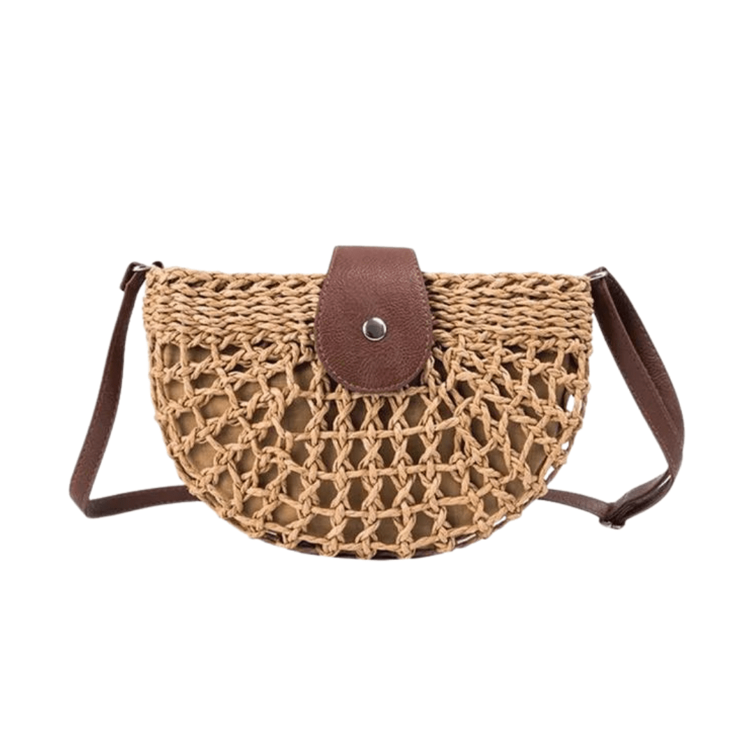 Sac en paille tressée – Poignée en cuir vegan, sac d'été