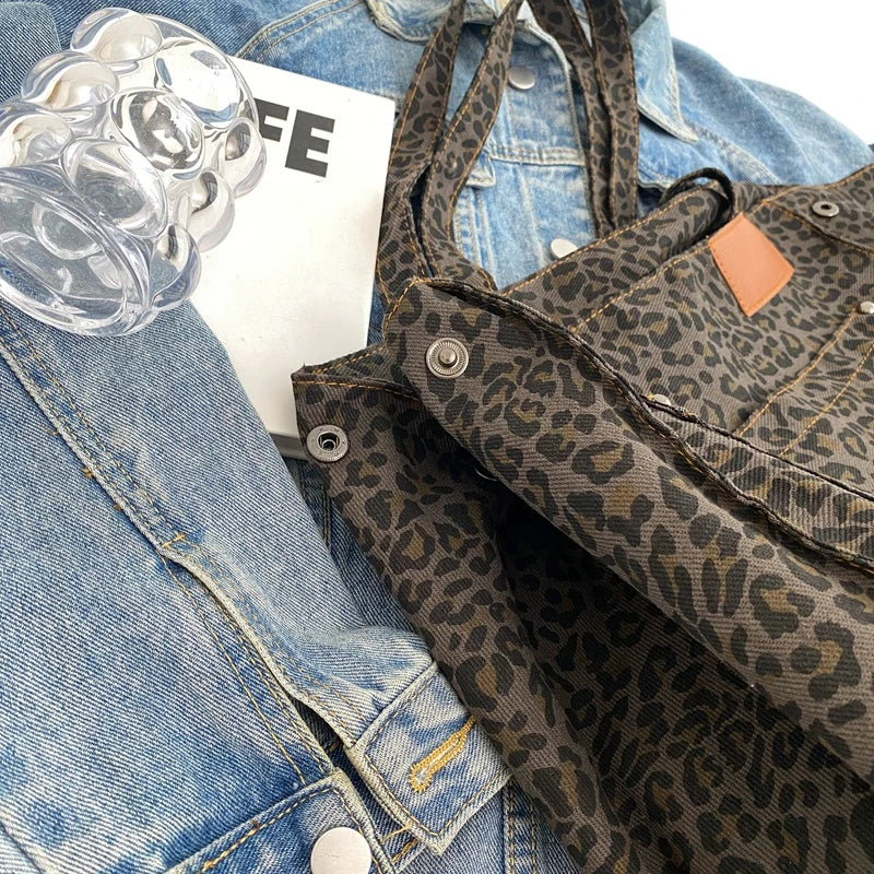 Sac de plage en toile surdimensionné – Sac à provisions pour femmes avec motif léopard