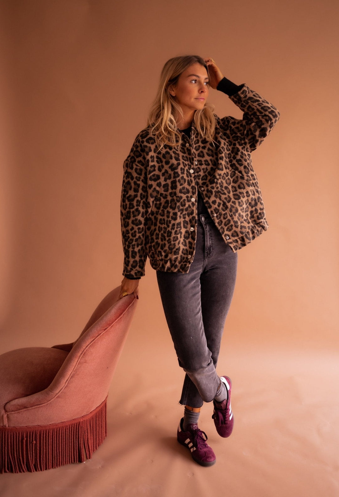 Damen Bomberjacke mit Leopardenmuster – Trendige Übergangsjacke