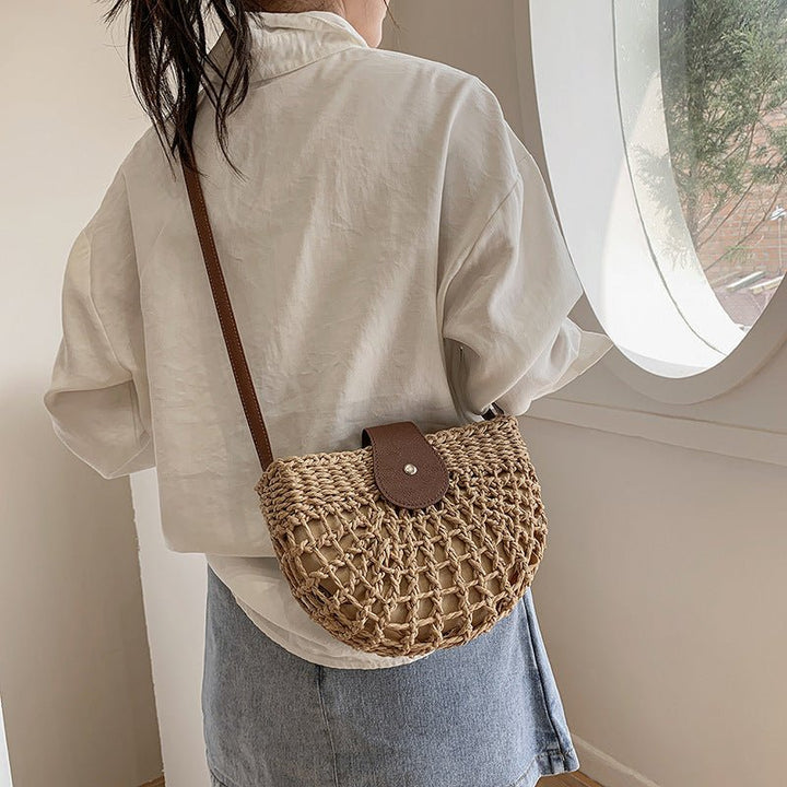 Sac en paille tressée – Poignée en cuir vegan, sac d'été