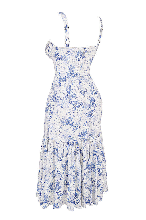 Women's midi dress made of viscose with floral pattern and V-neckline
