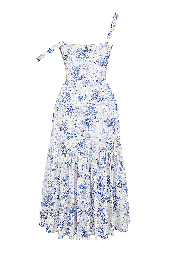 Women's midi dress made of viscose with floral pattern and V-neckline