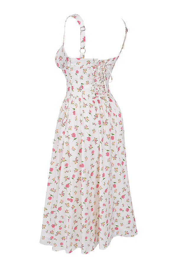 Women's midi dress made of viscose with floral pattern and V-neckline