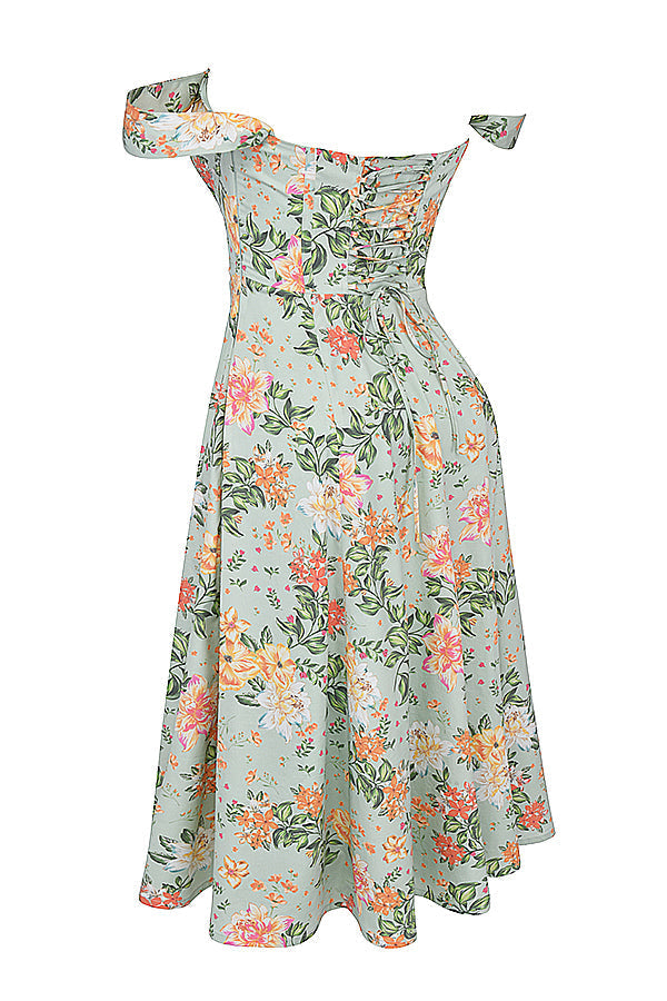 Women's midi dress made of viscose with floral pattern and V-neckline