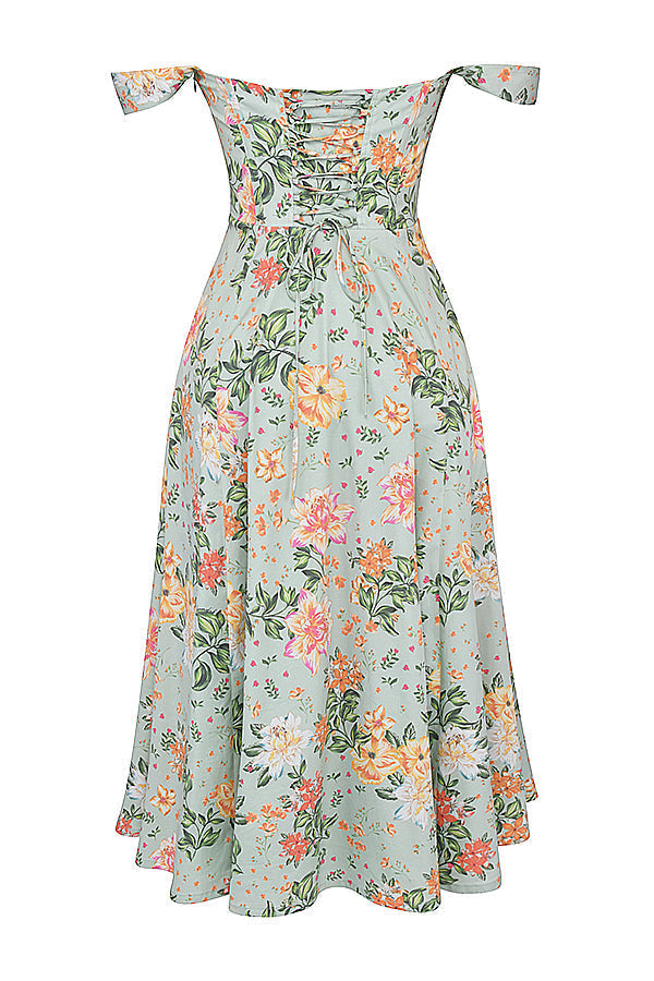 Women's midi dress made of viscose with floral pattern and V-neckline