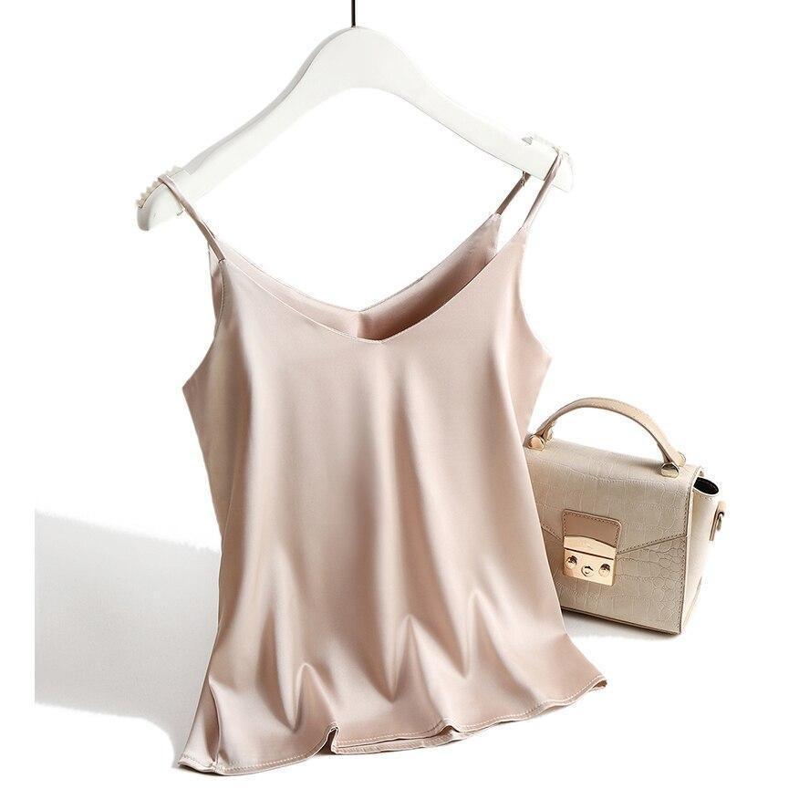 Women's satin top with spaghetti straps and V-neckline