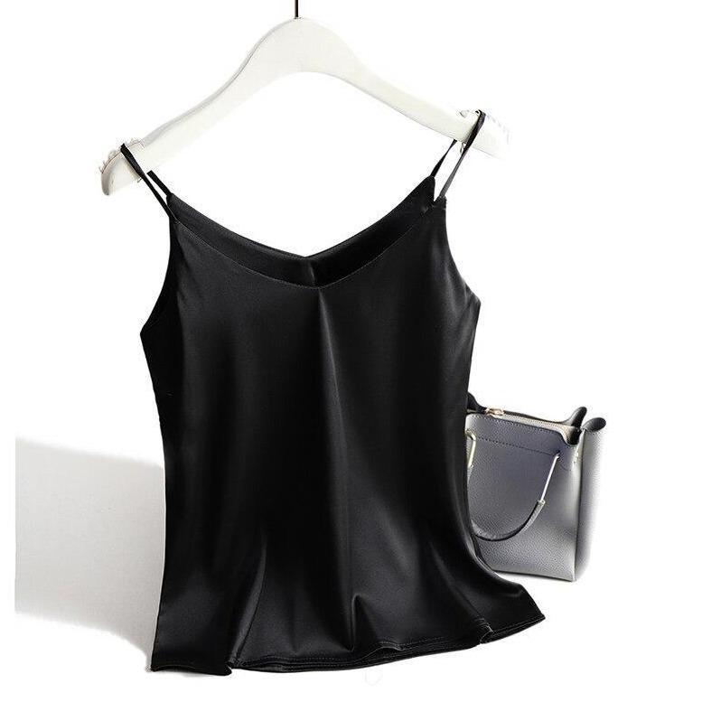 Women's satin top with spaghetti straps and V-neckline