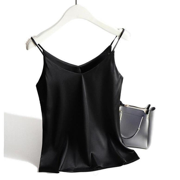 Women's satin top with spaghetti straps and V-neckline