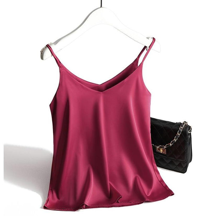 Women's satin top with spaghetti straps and V-neckline