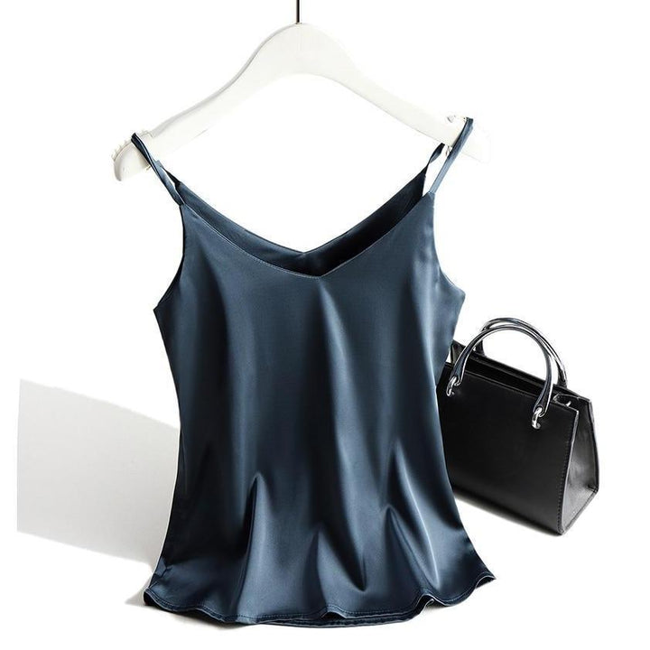 Women's satin top with spaghetti straps and V-neckline