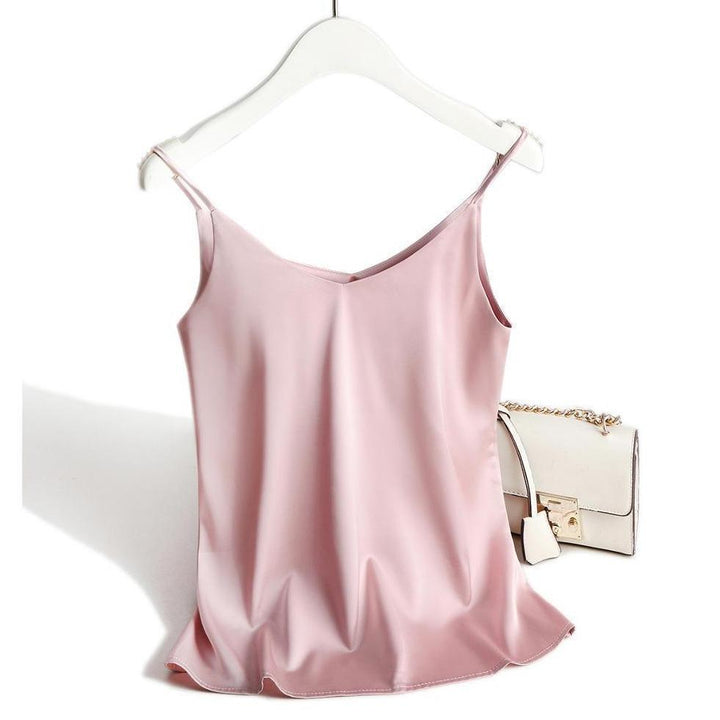 Women's satin top with spaghetti straps and V-neckline
